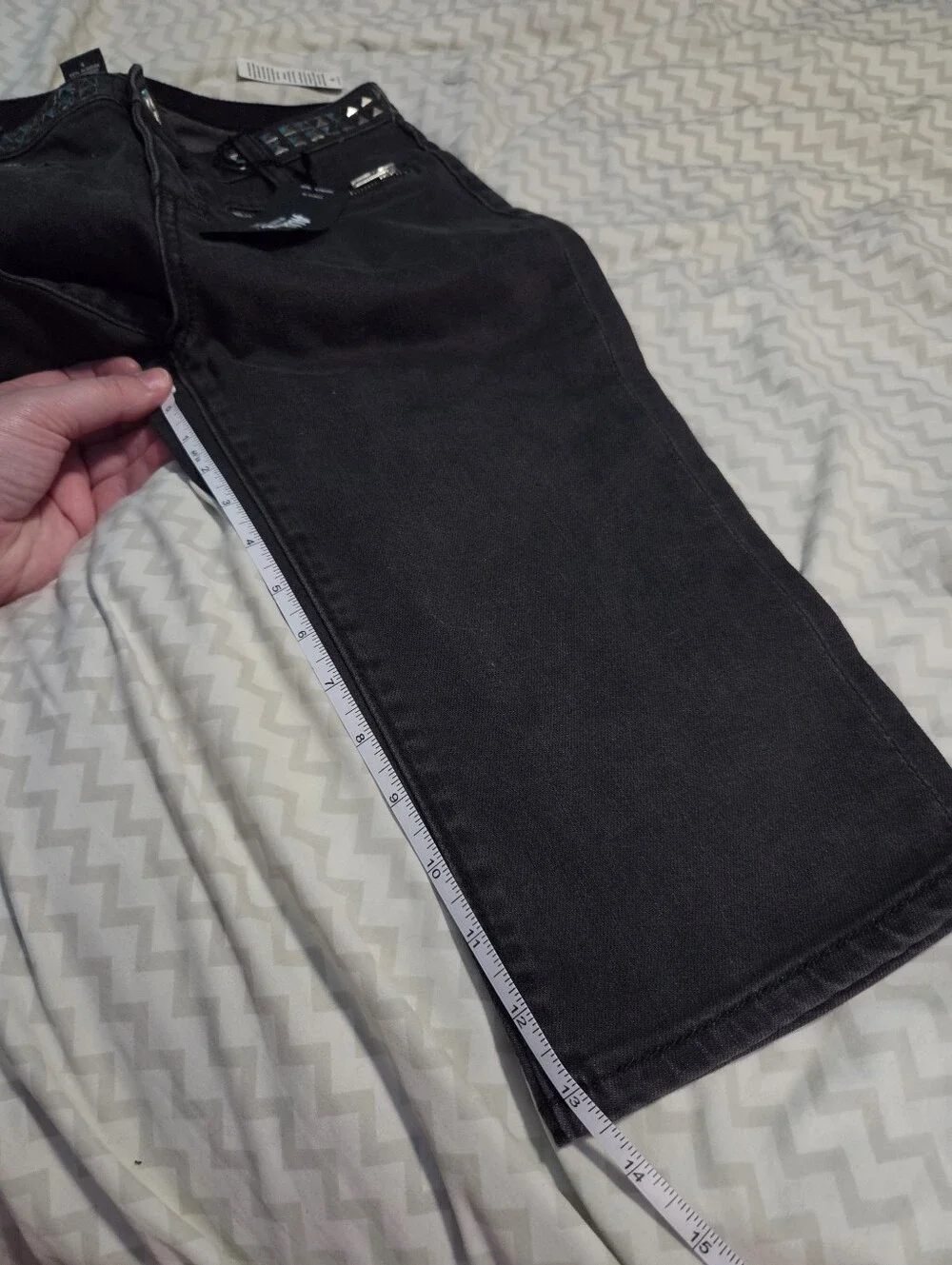 Y2K Deadstock Allen B Goth Punk Black Denim Studded Capris/Long Shorts
